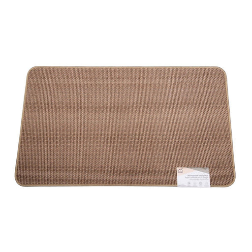 Brown textured mat with a label on a white background