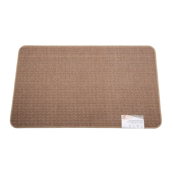 Brown textured mat with a label on a white background