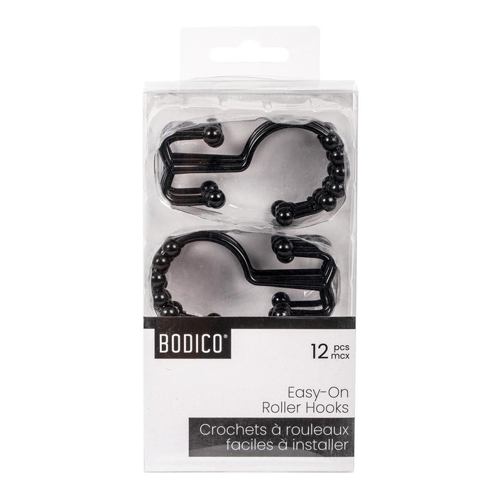 BODICO 12PC EASY ON ROLLER HOOKS - BLACK