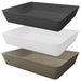 Three large rectangular storage baskets in black, white, and taupe – assorted colors.