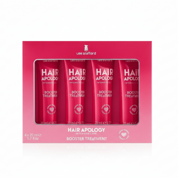 Set of Hair Apology booster treatment tubes in a Lee Stafford branded box.