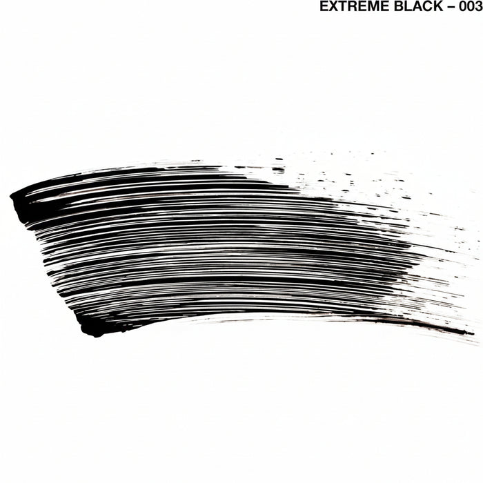 A black paint brush stroke swatch on a white background with the text 'EXTREME BLACK - 003' in the top right corner.