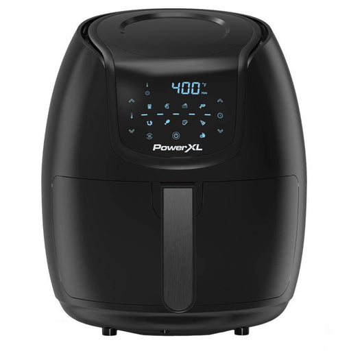 Black PowerXL air fryer on a white background