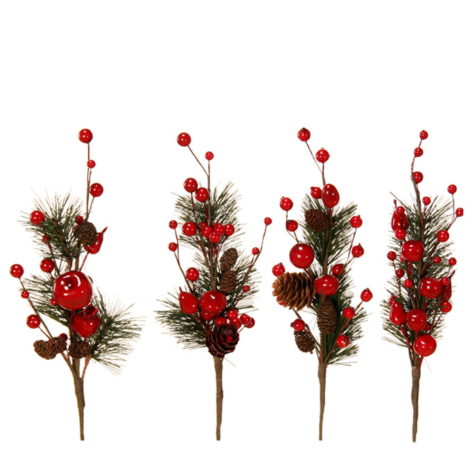 9IN XMAS PICK PINE/BERRY  W/PINE CONE