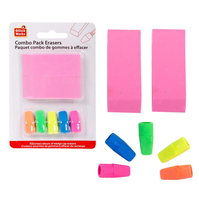 COMBO PACK ERASERS 2PC PINK ERASER AND 5 PC PEN