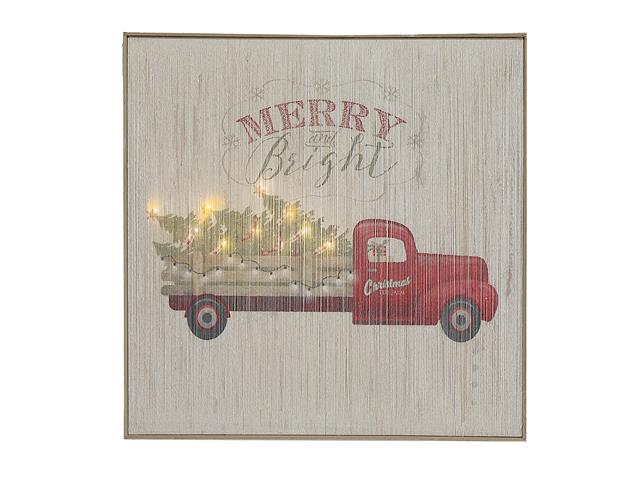 LED THREAD FRAMED CHRISTMAS TRUCK WALL ART