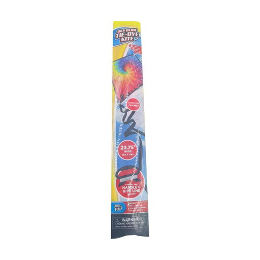 Colorful tie-dye kite with packaging on a white background
