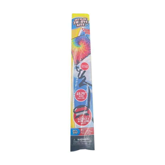 Colorful tie-dye kite with packaging on a white background