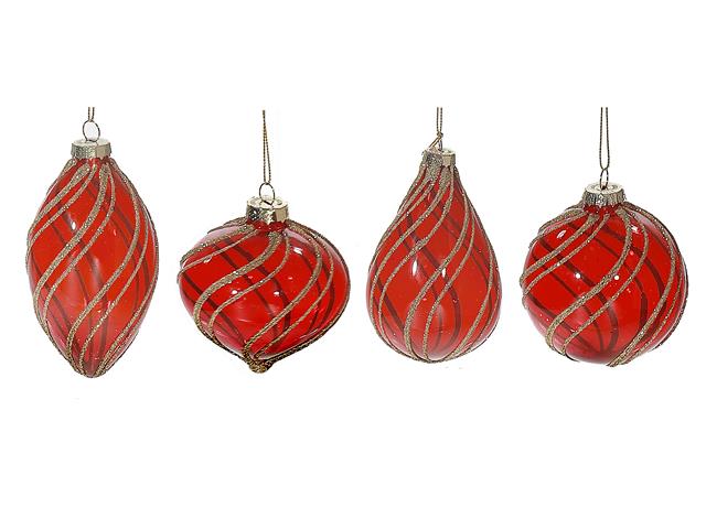 RED GLASS ORNAMENT WITH GOLD GLITTER