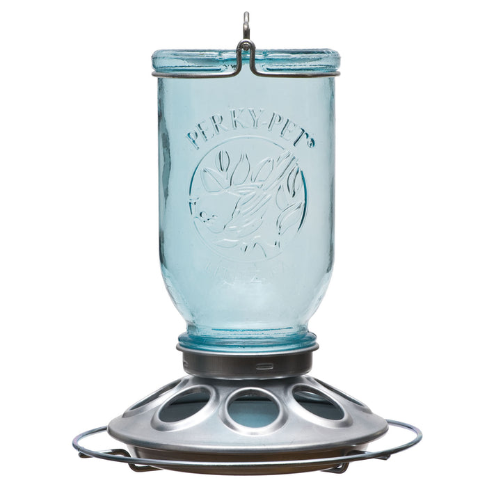WILD BIRD FEEDER GLASS MASON JAR BLUE HOLDS 1LB OF SEEDS