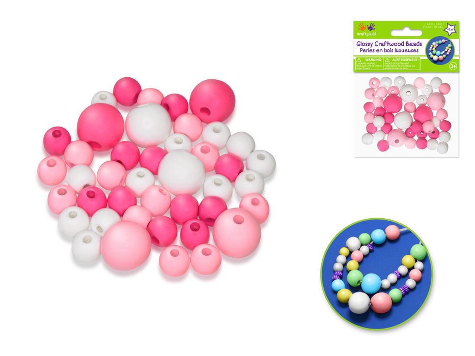 GLOSSY BEADS ROUND ASST COLOR AND SIZE 42PC B) PINK MEDLEY
