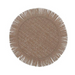 Beige woven round placemat with fringe – 15" diameter.