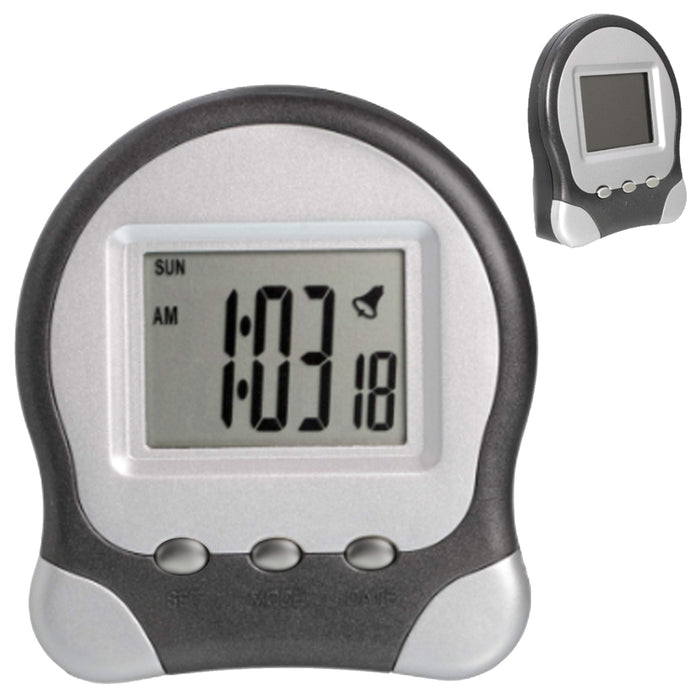 Compact HAUZ digital alarm clock with large LED display, showing time, day of the week, and alarm icon.