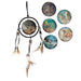 A dreamcatcher wall hanging with a black circular hoop, brown feathers, and five oval art panels featuring nature scenes, shown on a plain white background with five matching art pieces displayed to the right.