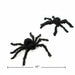 Two black fuzzy toy spiders on a white background, with one larger spider showing a small orange product tag and a 19-inch size marker line below.
