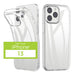 Clear phone case for iPhone 13 with front and back views on a white background