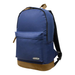Blue backpack with brown bottom section on a white background