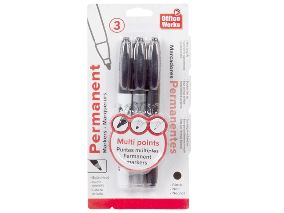 MULTI-POINT PERMANENT BLACK MARKER PACK OF 3