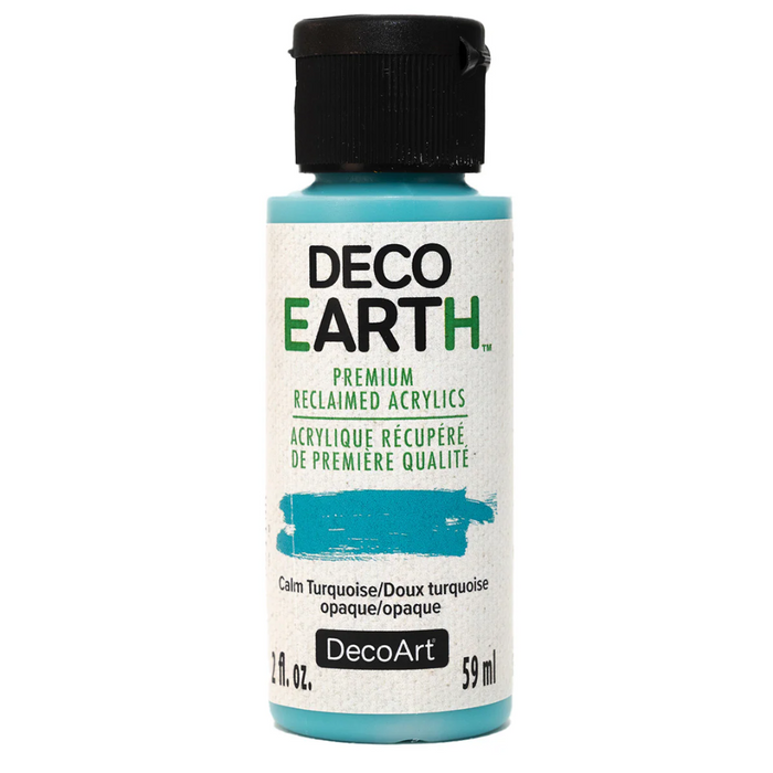 Bottle of Deco Earth acrylic paint in Calm Turquoise on a white background