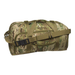 Camouflage duffel bag with multiple straps on a white background