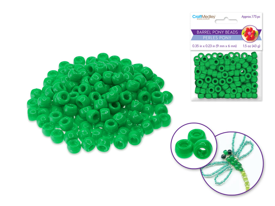 BARREL PONY BEADS 9MMX6MM 175PC