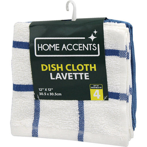 Packaged dishcloth with blue and white stripes and 'Home Accents' label.