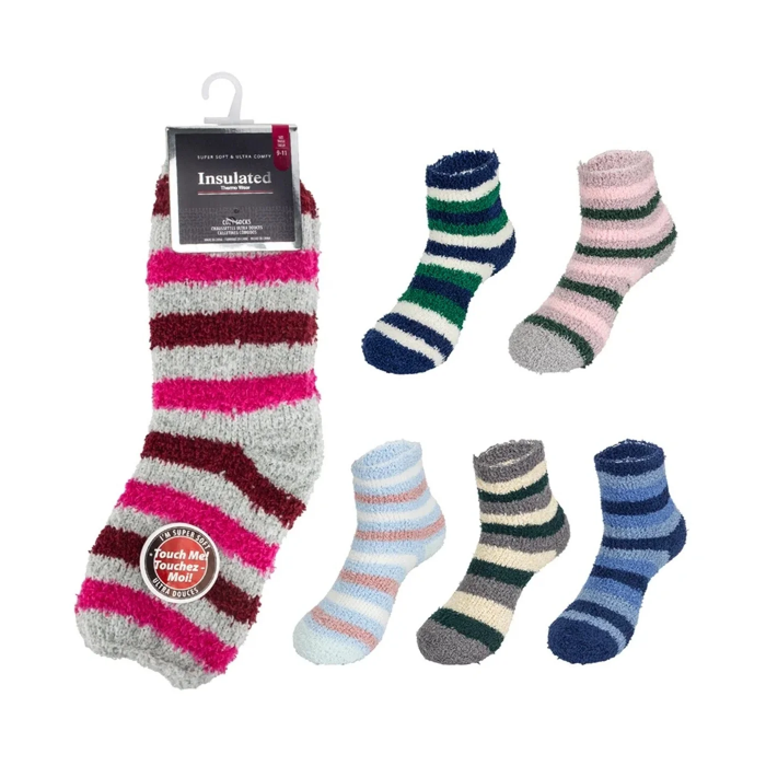 INSULATED WINTER GIRL SOCKS FUZZY STRIPES