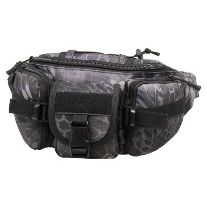 Tactical waist bag with camouflage pattern on a white background