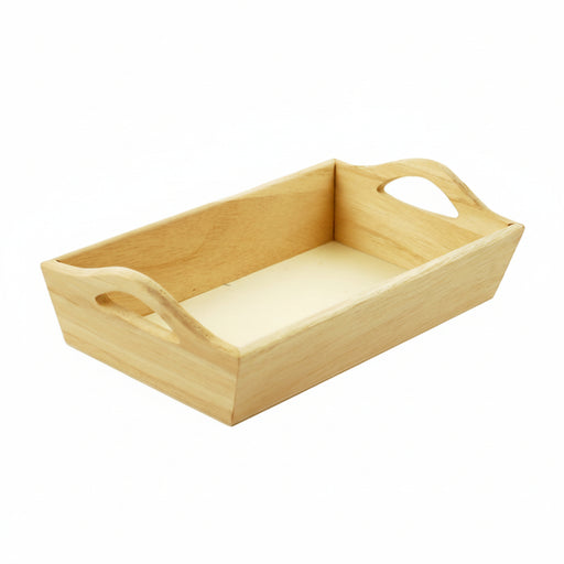 Wooden tray with handles on a white background