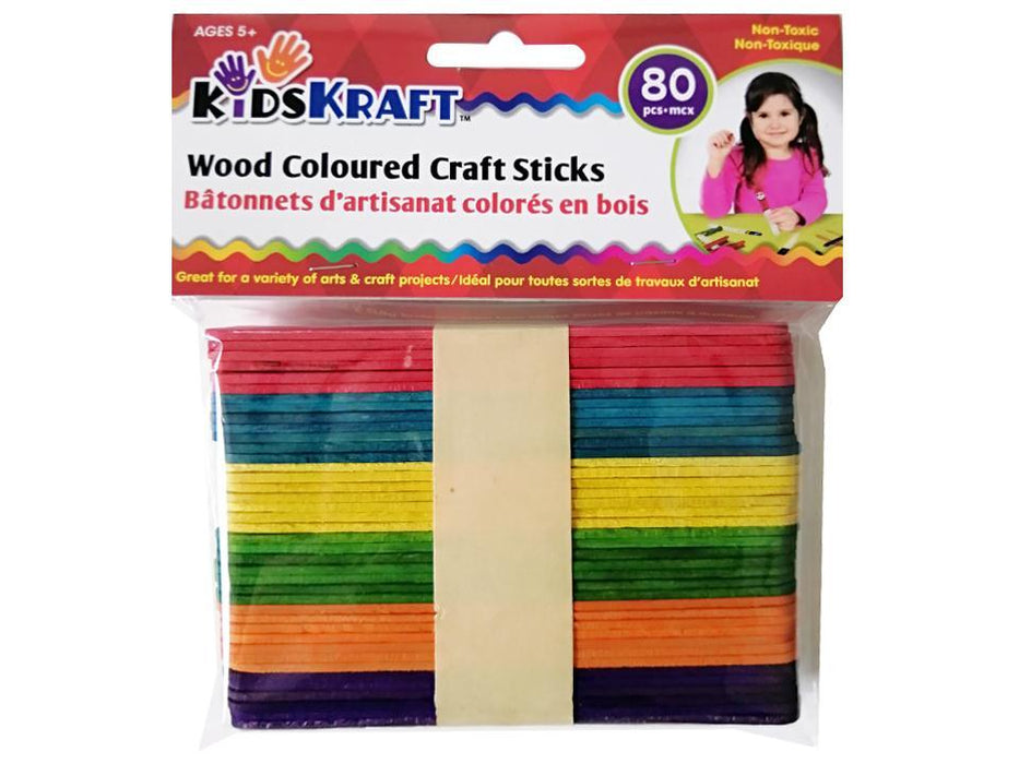 CRAFT STICKS, COLOURED, - 80 PC