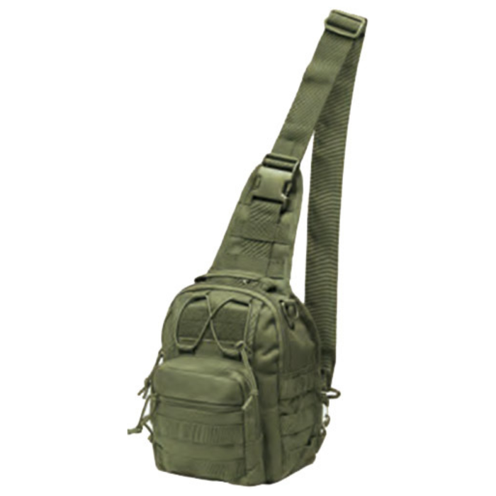 Green tactical sling bag on a white background