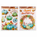 Two Halloween-themed sticker sheets on a white background. The left sheet features autumn pumpkins, gourds, acorns, and sunflowers under the 'Decoration' brand.