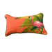 Decorative pillow with pink flamingo and green leaves on an orange background