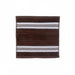 A square brown bath towel with horizontal white and dark brown stripes, displayed flat against a white background.