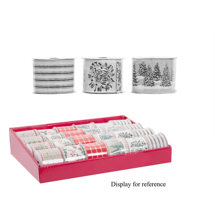 CHRISTMAS WIRED RIBBON FESTIVE GRIEENS