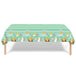 Easter-themed tablecloth with bunnies and eggs on a green checkered background