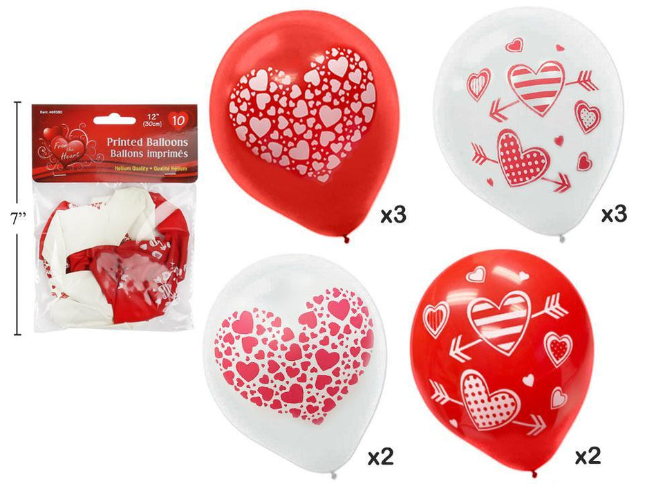 10CT. 12" PRINTED HEART DESIGN BALLOONS 10CT