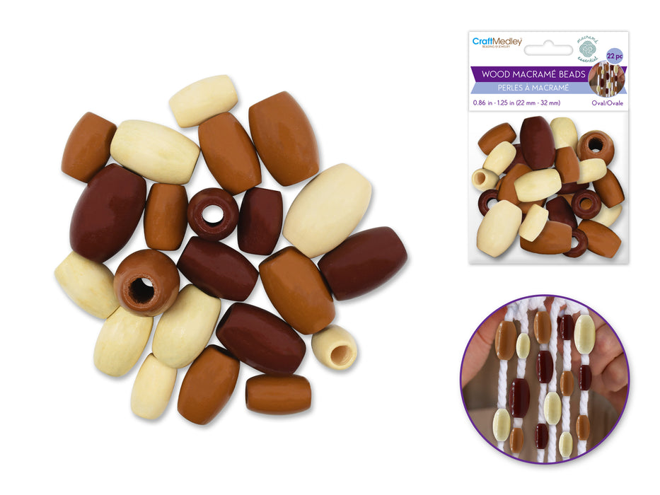 MACRAME BEADS ASST SIZE+COLOR B) OVAL