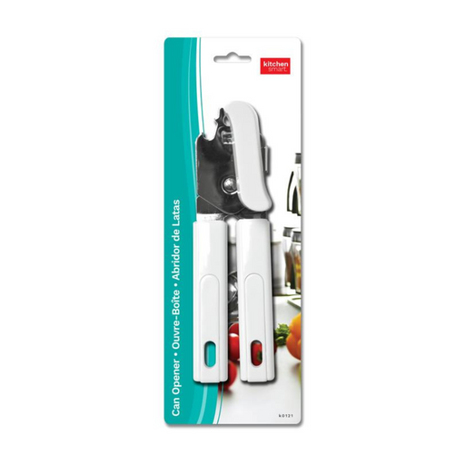 Can opener packaging with a white background