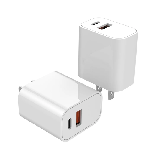 Two white USB charging adapters on a white background