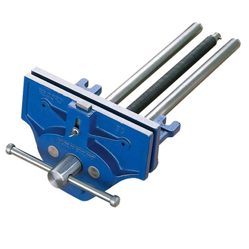 Blue metal vise clamp on a white background