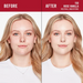 Before and after comparison of a woman's face with a neutral undertone, labeled 'Rose Vanilla' on a white background.
