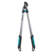 Gardening lopper tool with black and blue handles on a white background