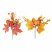 Two artificial autumn branches with orange and yellow leaves, red berries, and small yellow buds on a white background.