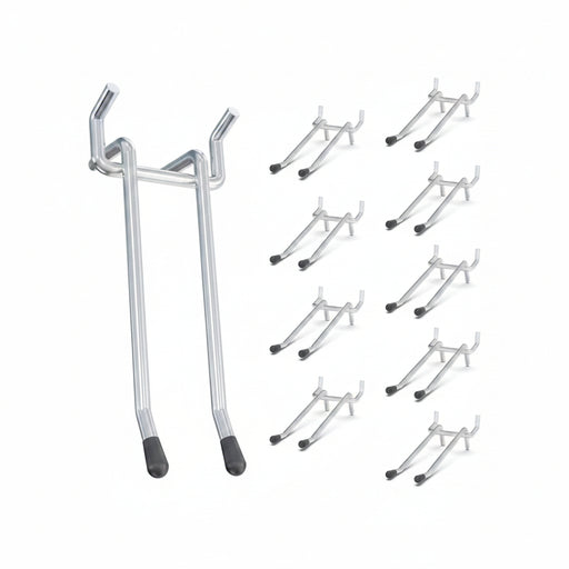 Set of metal hooks with varying designs on a white background