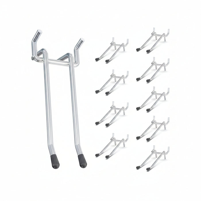 Set of metal hooks with varying designs on a white background