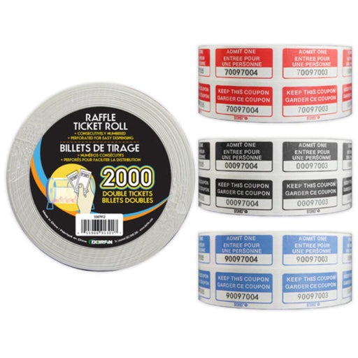 Roll of raffle tickets with labels on a white background