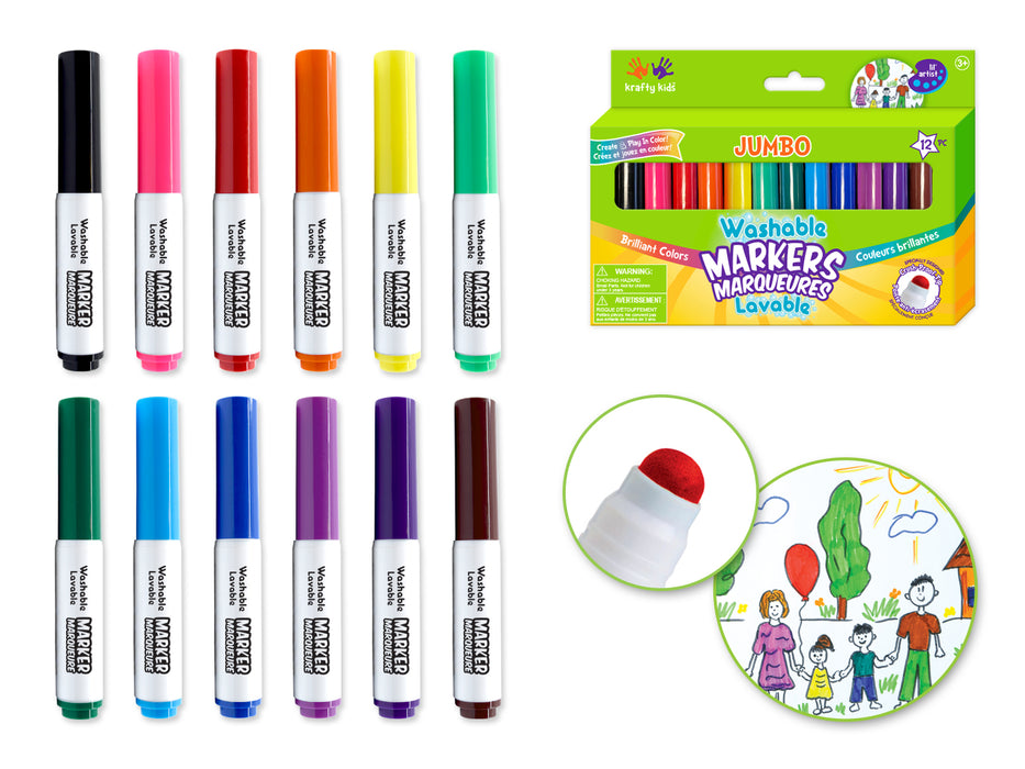 KRAFTY KIDS LIL' ARTIST JUMBO TIP WASHABLE MARKERS 12PK