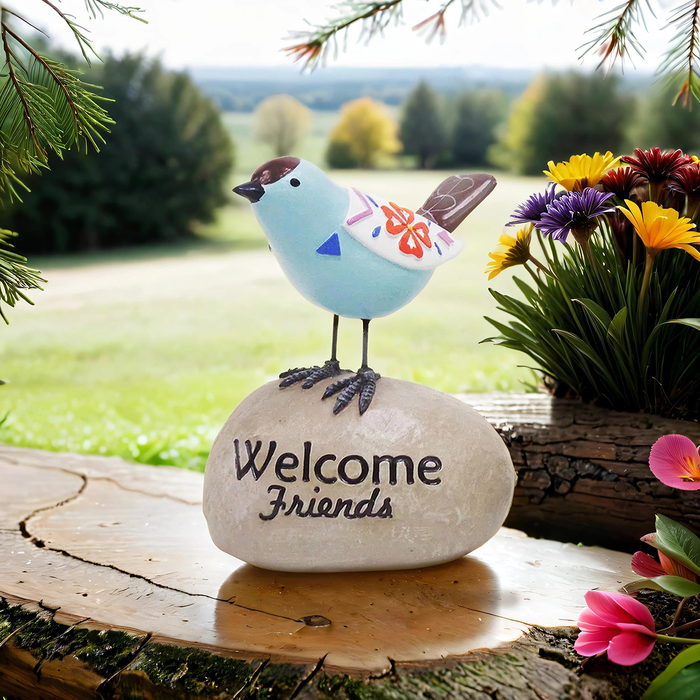 BIRD ON STONE - 4.9" POLYRESIN