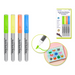 Four vibrant acrylic brush markers in neon colors; shown with brush tip close-up, packaging, and a colorful sketchbook example.